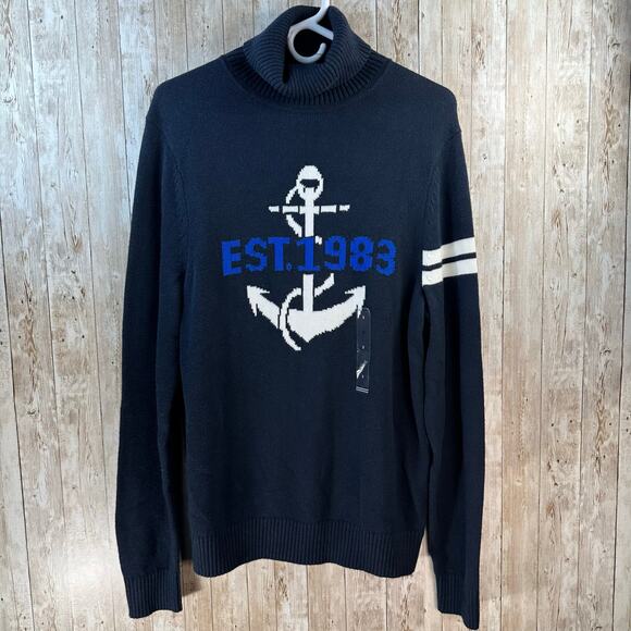 Nautica NWT Sweater Mens S Indigo Anchor Logo Pima Cotton‎ Turtleneck Coastal - Picture 1 of 8